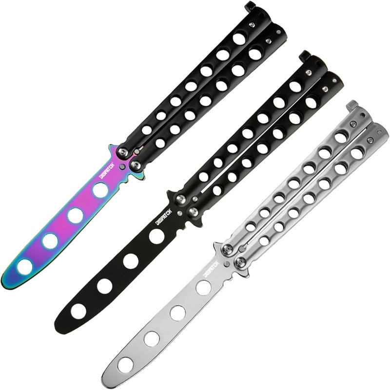 Dispatch Butterfly Knife Trainer | Unsharpened Balisong with Stainless Steel Blade, Black 3Cr13 Handle (Cutouts) & Safety Lock | EDC, Cosplay Flipping Tool - Image 2